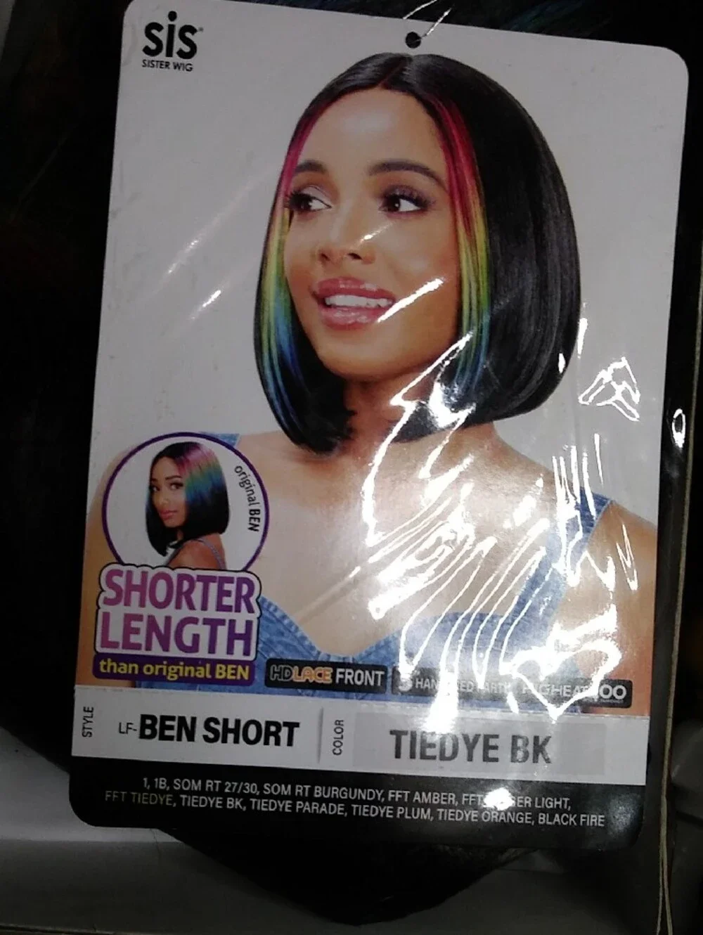 Sis Ben Short Tiedye BK Women's Bob Wig - Black with Rainbow Accents